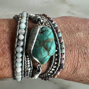 Turquoise Bohemian Leather Wrap Bracelet NWOT
